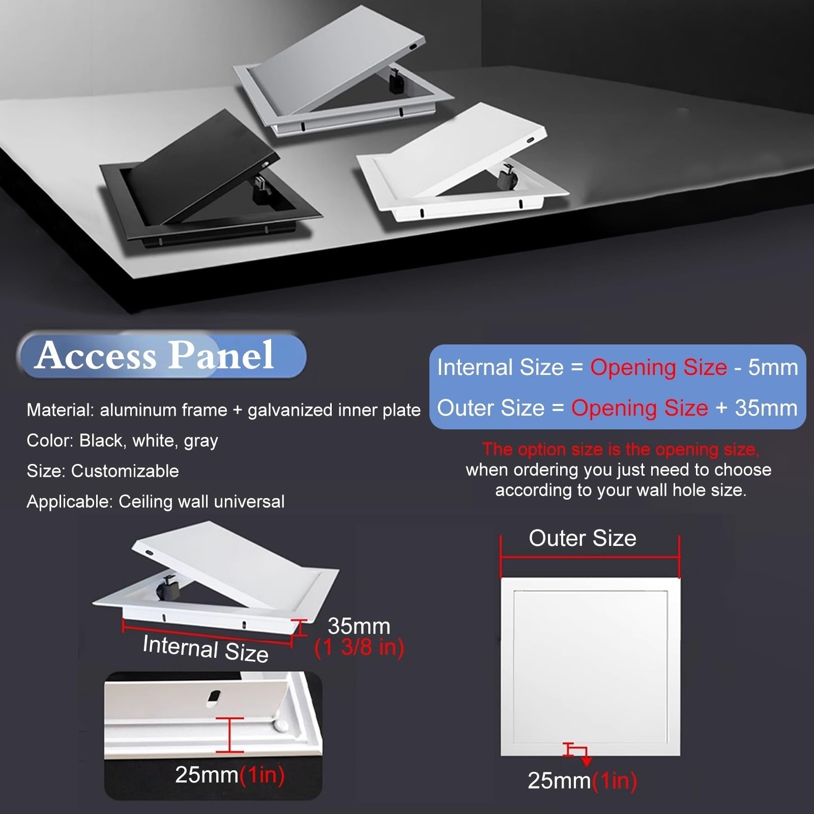 Pannello di accesso magnetico con apertura push in metallo for l'ispezione di condotte elettriche, telaio in alluminio con piastra in acciaio zincato, 1 pezzo(18x14inch/450x350mm)