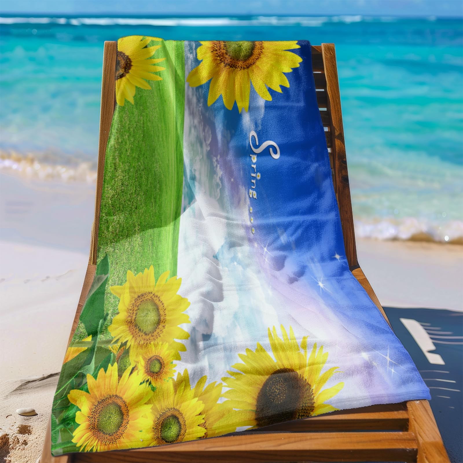 Strandtuch Grün Himmelblau Mikrofaser Handtuch Tragbar Handtücher Groß Badetuch Sand Proof Badehandtuch Groß Ultraleicht Strandtuch XXL Schnelltrocknend Strandhandtuch Beach Towel 150x200cm
