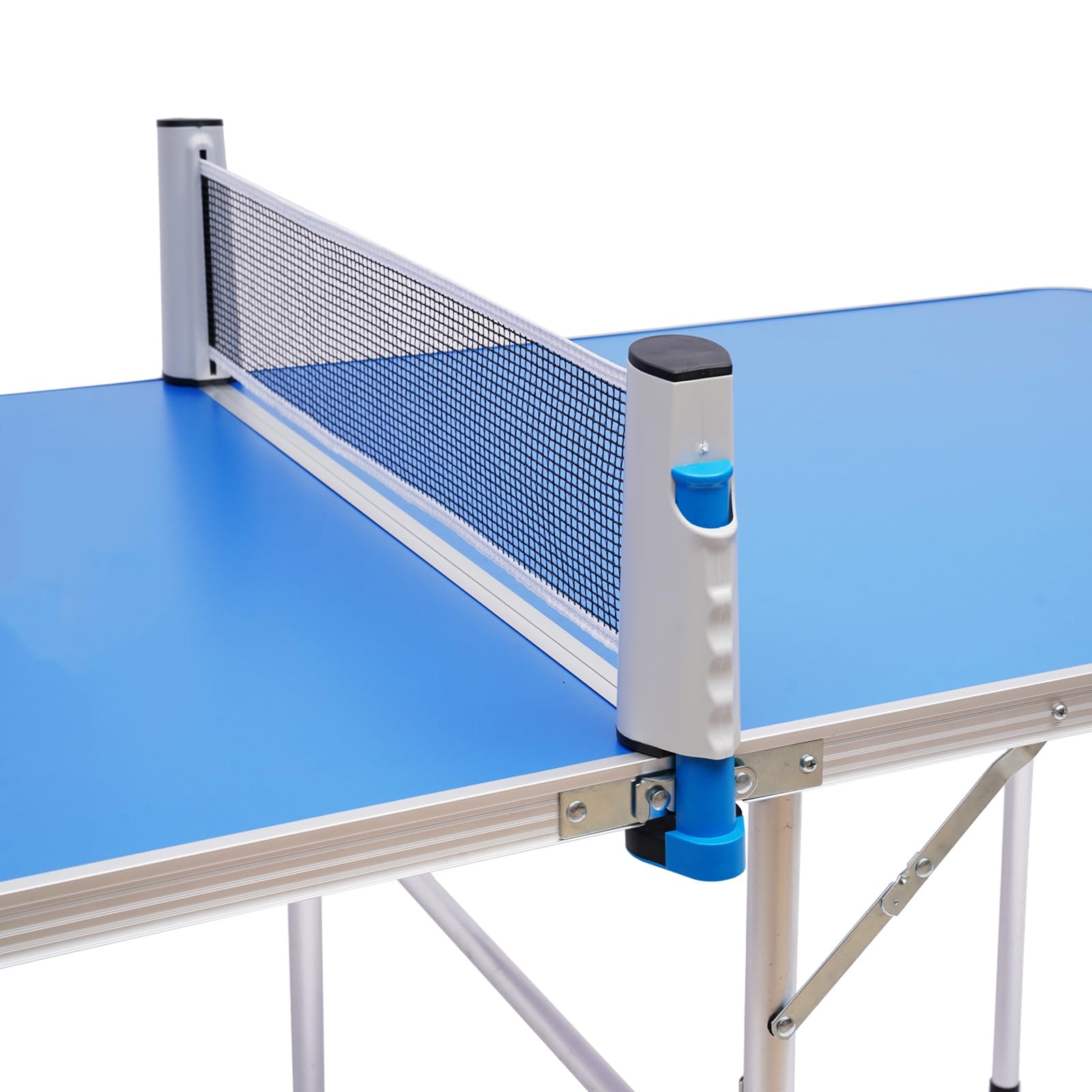 Tavolo da ping pong pieghevole per interni, mini tavolo da ping-pong tavolo da ping pong con rete, 2 racchette e 3 palline per casa, giardino, blu