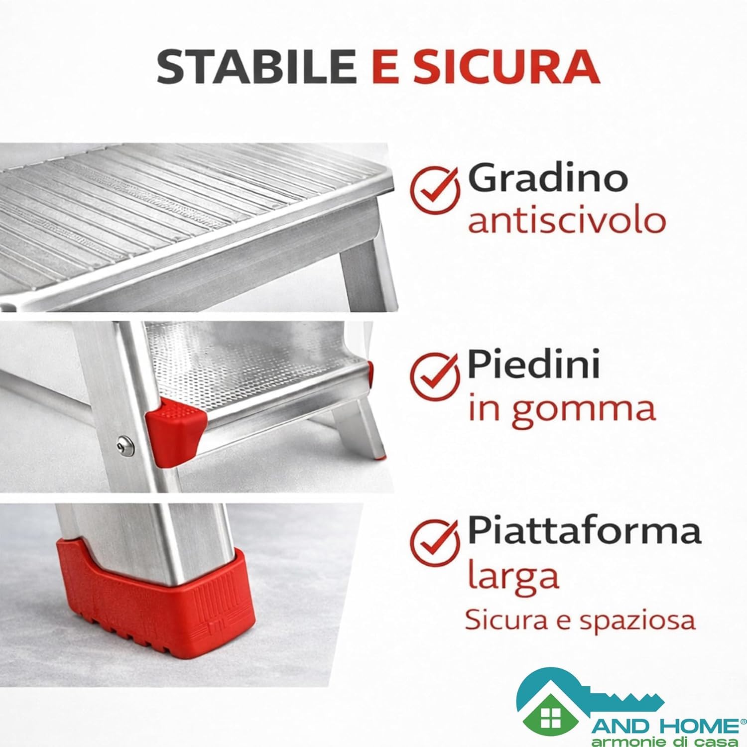 Scala Alluminio 8 Gradini - PIATTAFORMA ANTISCIVOLO - Conforme EN131 - Portata 150kg - Scala Pieghevole con Pedana in Acciaio e Blocco Sicurezza Antiapertura - Per Lavori Domestici e Fai da Te.