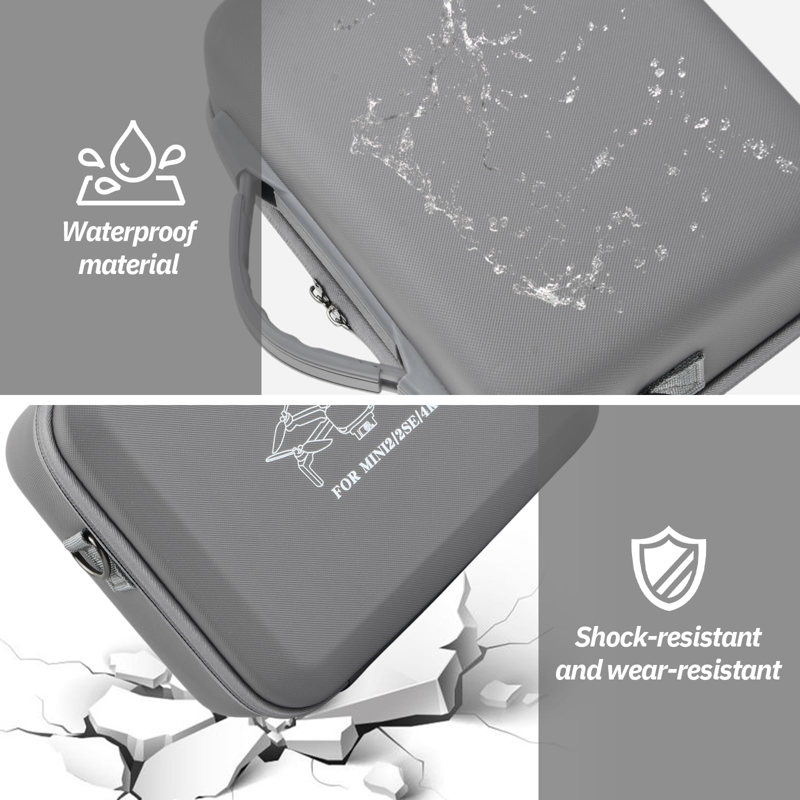Custodia per DJI MINI 4k/Mini 2/ 2 SE, Impermeabile Compatto e portatile Borsa per DJI minis 4k attacco controller e supporti eliche con tracolla e maniglia, Grigio
