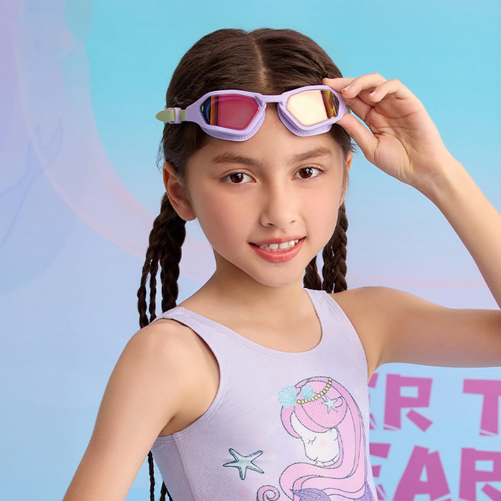 Gafas de natación para niños, gafas de natación para niños de 8 a 14 años, sin fugas, protección UV, visión amplia, resistentes al agua en la piscina de agua.