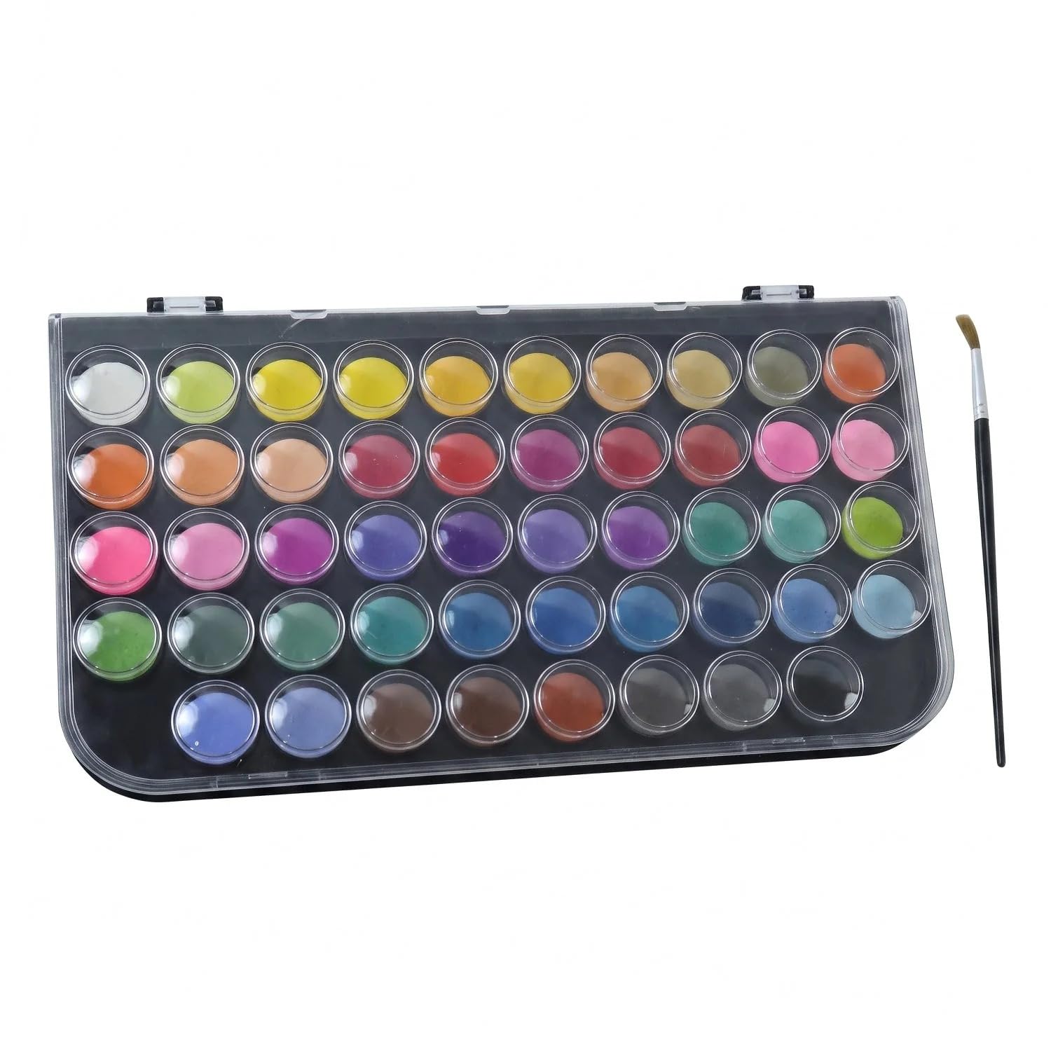48 Color Solid Watercolor Palette Set with Brush & Mixing Tray | Non-Toxic Formula, Clear Mixing Tray Lid, Compact Travel Case, For Kids & Beginners, 48 Vivid Shades-image-35