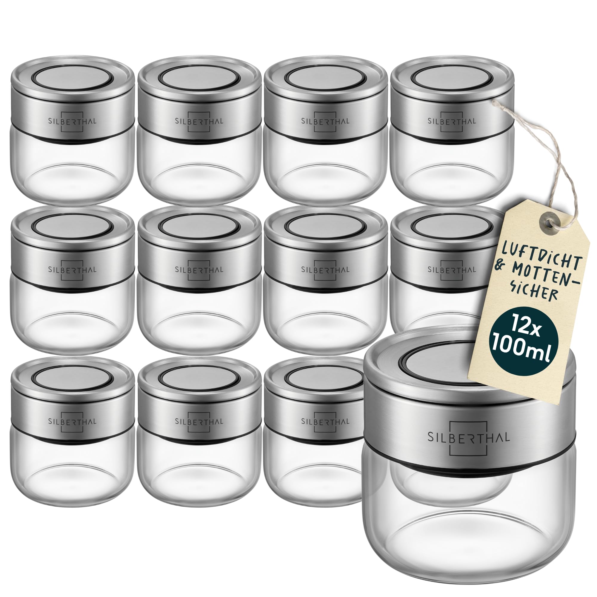 SILBERTHAL Lot de 12 Boîtes à Épices en Verre 100 ml