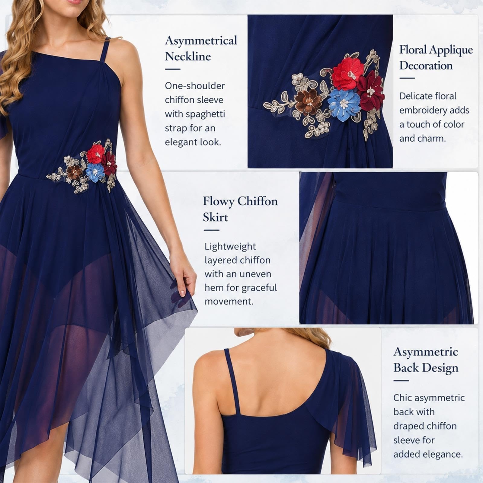 Costume da Danza Lirica Donna e Teen, Body Asimmetrico Floreale