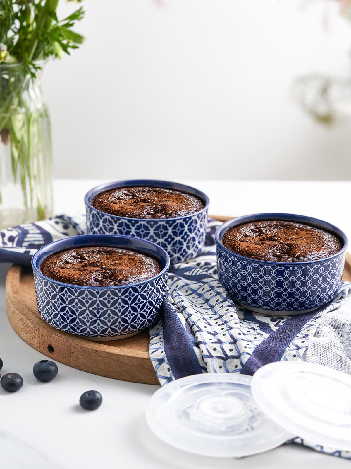 DOWAN Ramekins z pokrywkami, porcelanowe naczynia Ramekin 170 ml do sufletu Creme Brulee, foremki do jajek, foremek na muffinki, mini miska do dipów, miska do pieczenia do piekarnika i frytownicy
