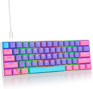 SOLIDEE Portable 60% Mechanical Gaming Keyboard,61 Keys Compact RGB LED Backlit Wired Keyboard with Detachable USB Type-C Cable,Office Keyboard with Linear Red Switch for Windows PC Mac(61 Purple)