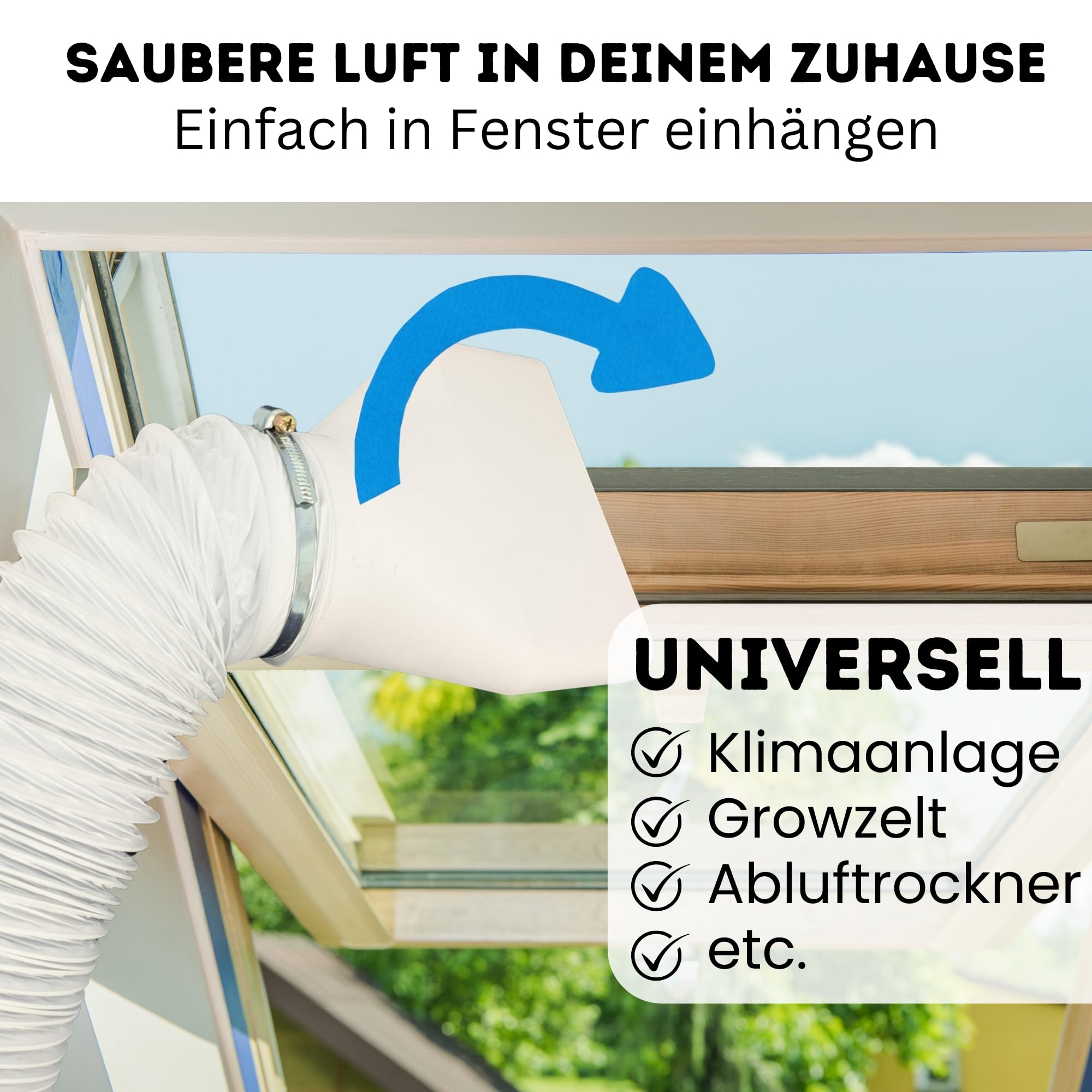 Schlauch Adapter für Dachfenster Kippfenster 100mm Abluft Klimaanlage Fensterdurchführung