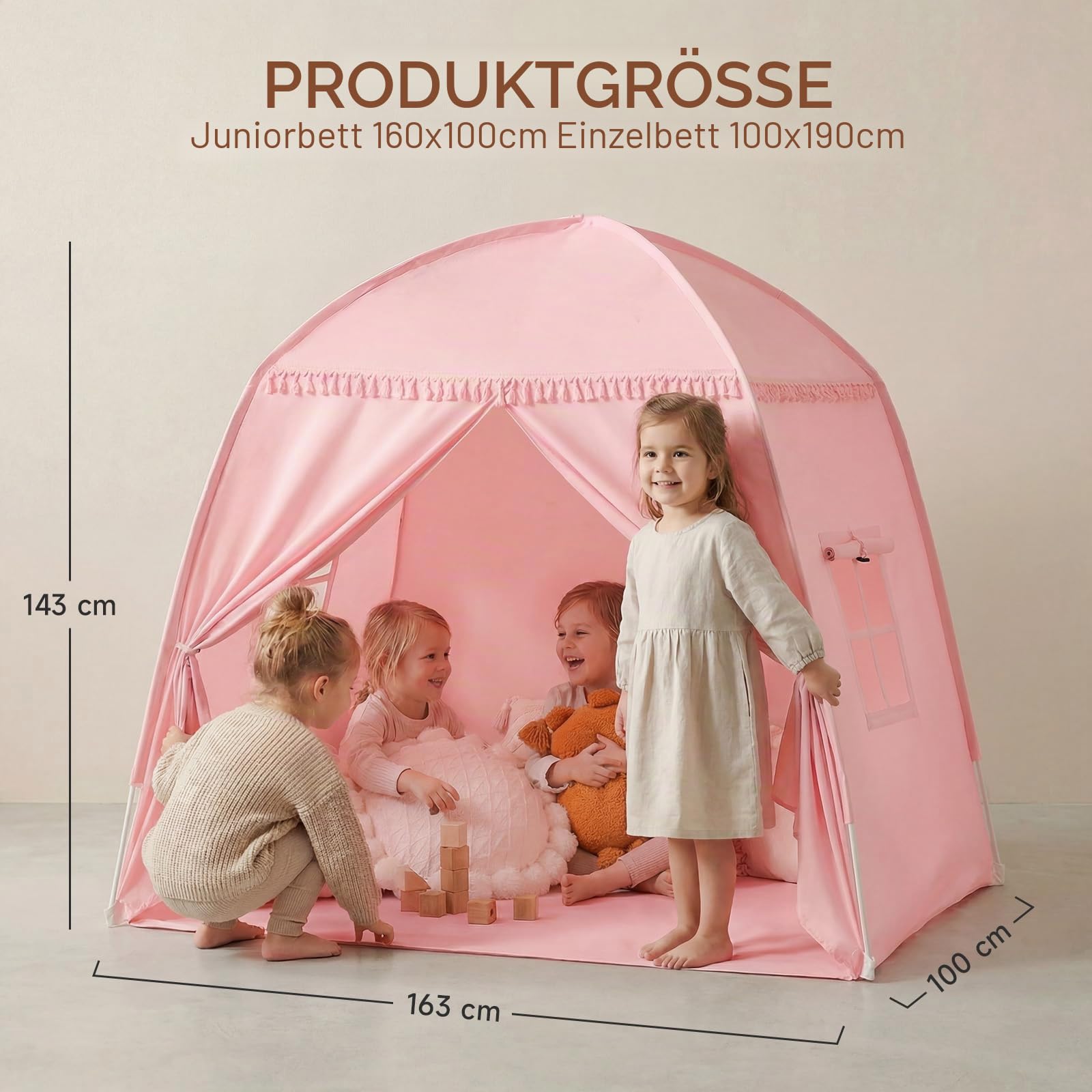 Spielzelt Kinderzelt Spielhaus Magisches Großes Burg Kinder für Drinnen und Draußen, Einfacher Aufbau in 2 Minuten, Geräumiges für Jungen und Mädchen, (Rosa)