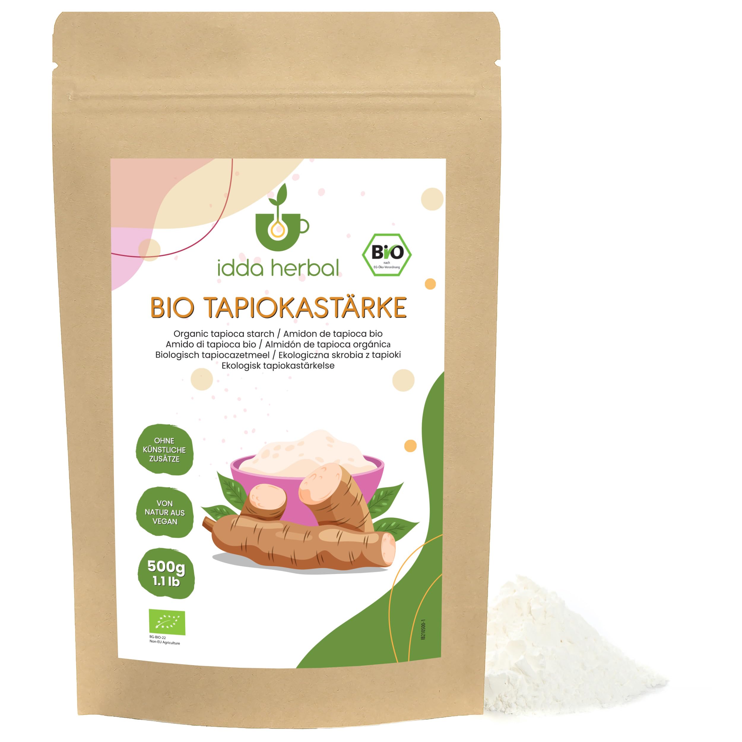 IDDA Herbal Tapiokamehl BIO 500g, gemahlene Bio Tapiokastärke, Tapioka Mehl, glutenfreies Mehl