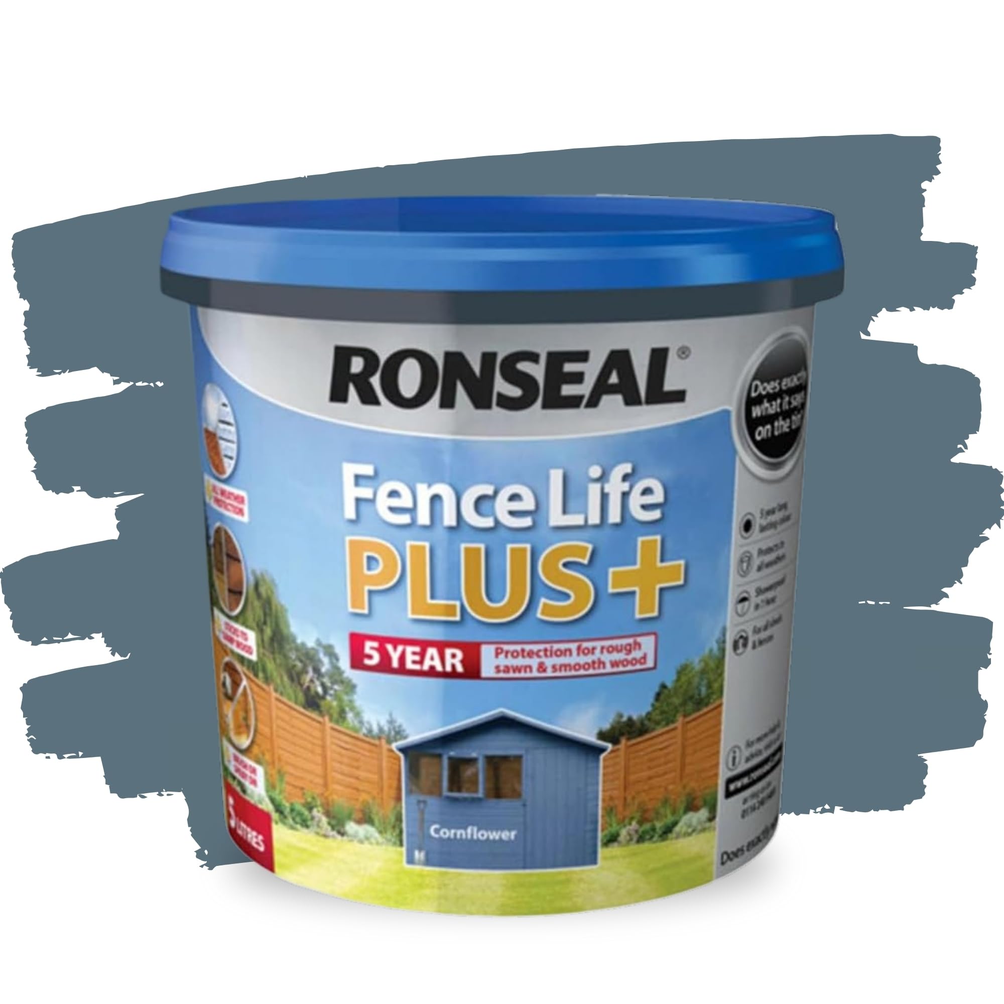 SAVING HUB 2x Fence Paint 5L – Shed & Fence Life Plus Paint for Outdoor Wood – Weatherproof Garden Paints – For Rough Sawn & Smooth Timber – Exterior Wood Treatment, (Cornflower, 5 Liter)