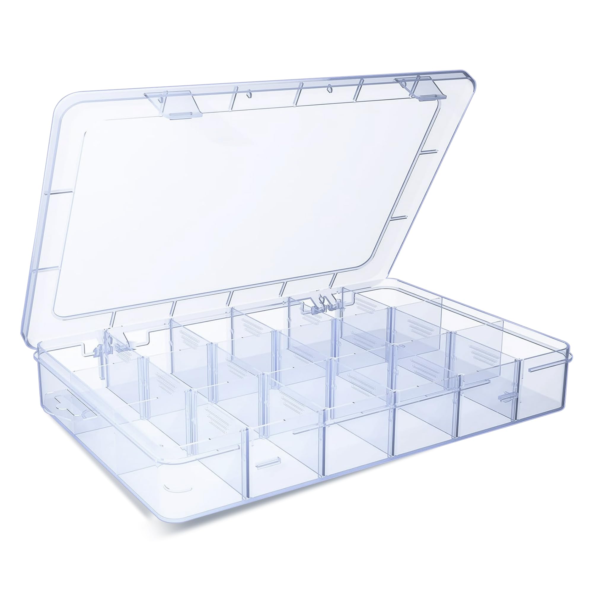 G4gadget Transparent 18-Grid Clear Plastic Storage Box – Stackable Organizer For Beads, Jewelry, Craft Supplies, Fishing Tackle, Small Items – Durable Compartment Container