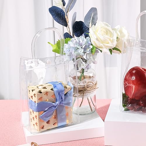 Miniatura 5 de JOHOUSE 12 bolsas de regalo de plástico transparente, bolsas gruesas con asas, bolsas de regalo duraderas, bolsas de regalo con asa para bodas,