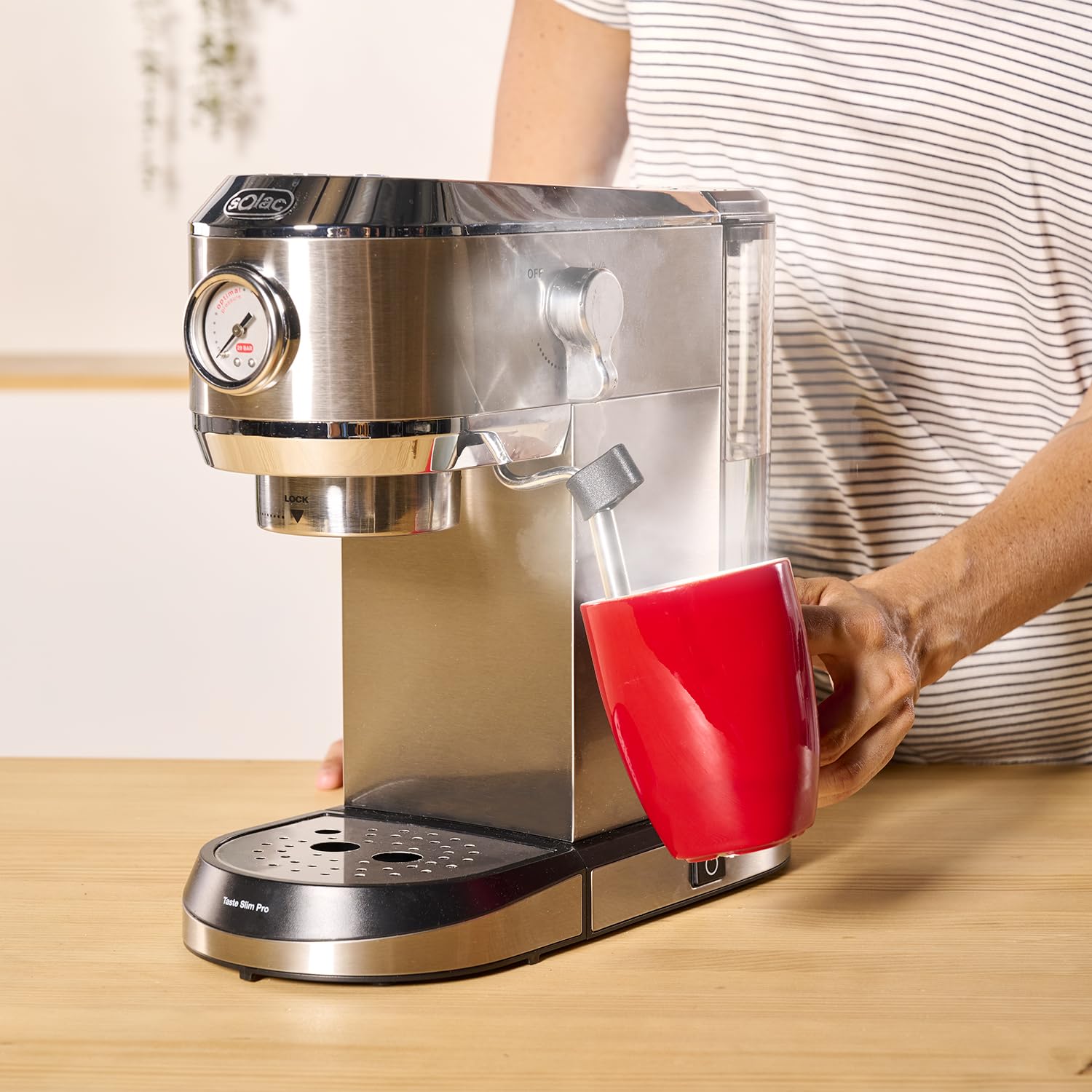 Solac Taste Slim Pro - Cafetera Espresso 20 bares | Sistema Double Cream | Calientatazas | Calentamiento Thermoblock | Parada Automática | 1L | Acero Inoxidable | Programable | Libre de BPA