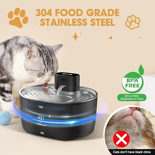 Miniatura 2 de Fuente de agua inalámbrica para gatos de acero inoxidable, fuente de agua para mascotas de 108 oz3.2 L, funciona con pilas con 2 modos, dispensador