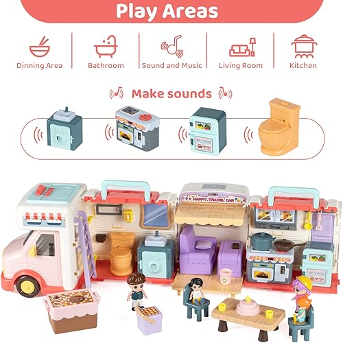 Miniatura 2 de Marstone Juguetes de casa de muñecas para niñas de 3 4 5 6 7 8 años en adelante, juego transformable de casa de muñecas, vehículo de inercia con