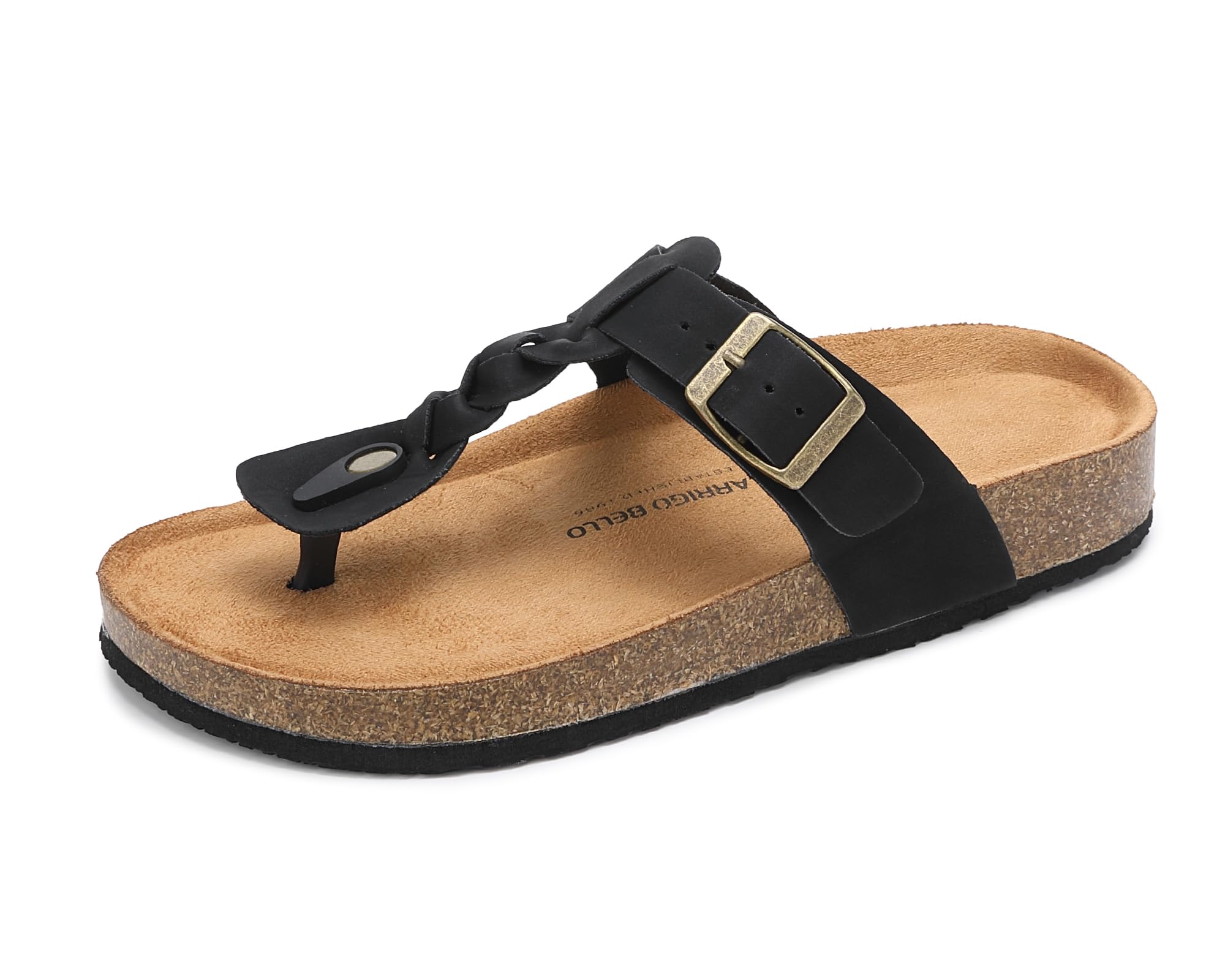 ARRIGO BELLO Tongs Femmes Chaussons Semelle Intérieure Liège Lanières Boucles Réglables Sandales d'été avec Soutien Voûte Plantaire Tailles EU 36-41