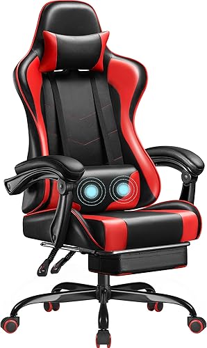 Miniatura 12 de Silla de juegos Homall, silla para videojuegos con reposapiés y soporte lumbar masajeador, silla de computadora ergonómica de altura ajustable