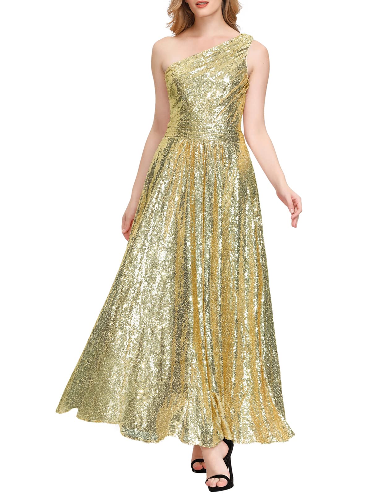 slim fit dress slacks Kate Kasin Rose Gold Sequin Maxi Gown Dress NWT main image 1
