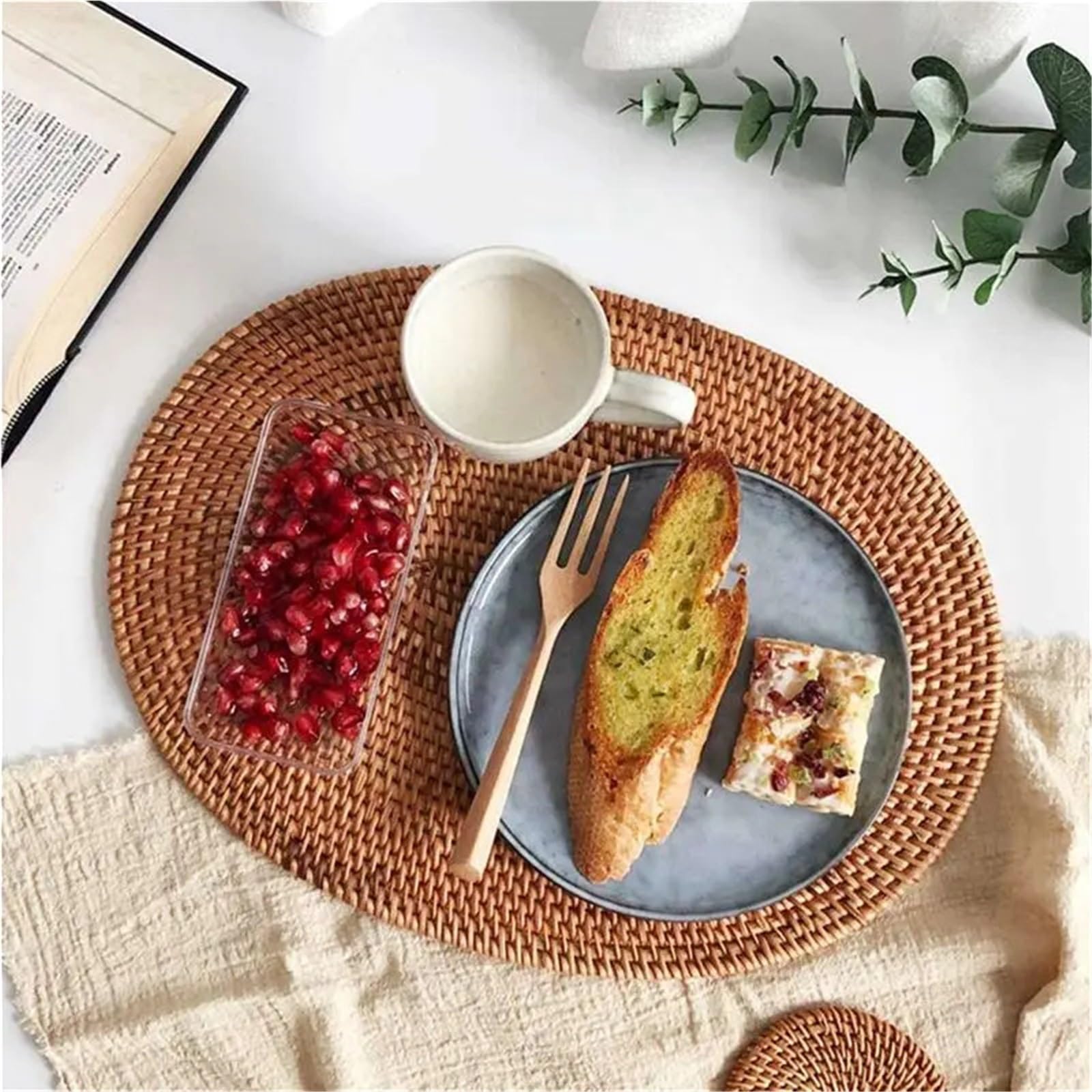 Sets de Table en Osier Napperon Ovale en rotin 10 pièces, tissé à la Main Naturel, Accessoires de cérémonie du thé, adapté Salle Manger, Cuisine, Etc