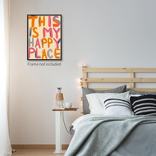 Miniatura 6 de Lienzo decorativo para pared con texto en inglés "This Is My Happy Place", con citas positivas de color rosa y naranja, impresiones estéticas,