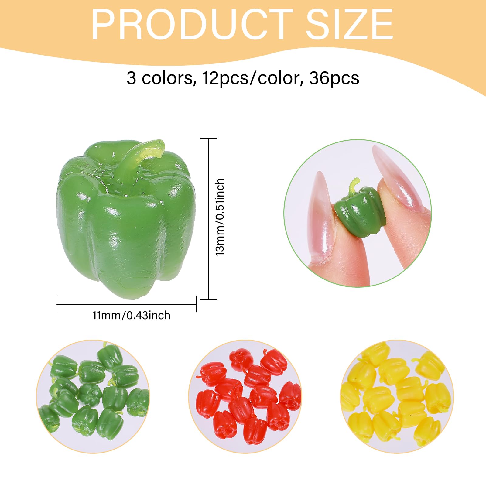 CHGCRAFT 36Pcs 3Colors Mini Artificial Bell Peppers Miniature Sweet Pepper Artificial Vegetables for Party Autumn Supplies Farmhouse Restaurant, Mixed Color
