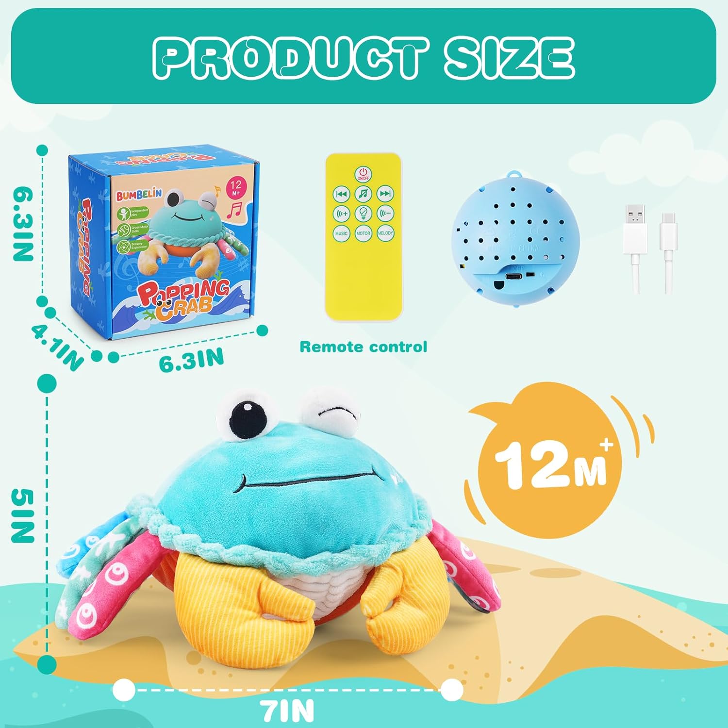 Baby Toys 12-18 Months, Musical Crawling Crab with Remote Control - Moving, Bouncing & Talking Plush Toy for Toddlers, Rechargeable Sensory Tummy Time Toy, Birthday Gifts for Boys & Girls - Image 8