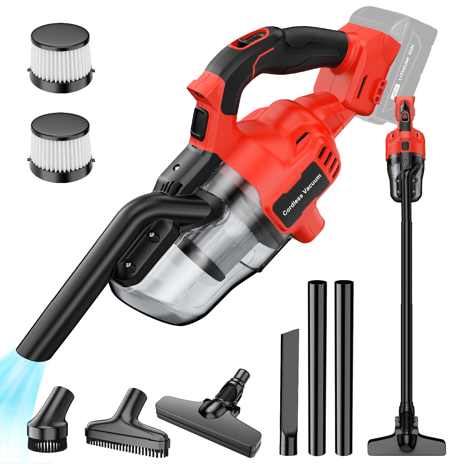 Cordless Vacuum for Milwaukee M18 Battery, Handheld Vacuum Cleaner for Home Pet Hair Car, 5-in-1 Portable Shop Vac with 2 Washable HEPA Filter, 4 Multi Nozzle (Battery Not Included)