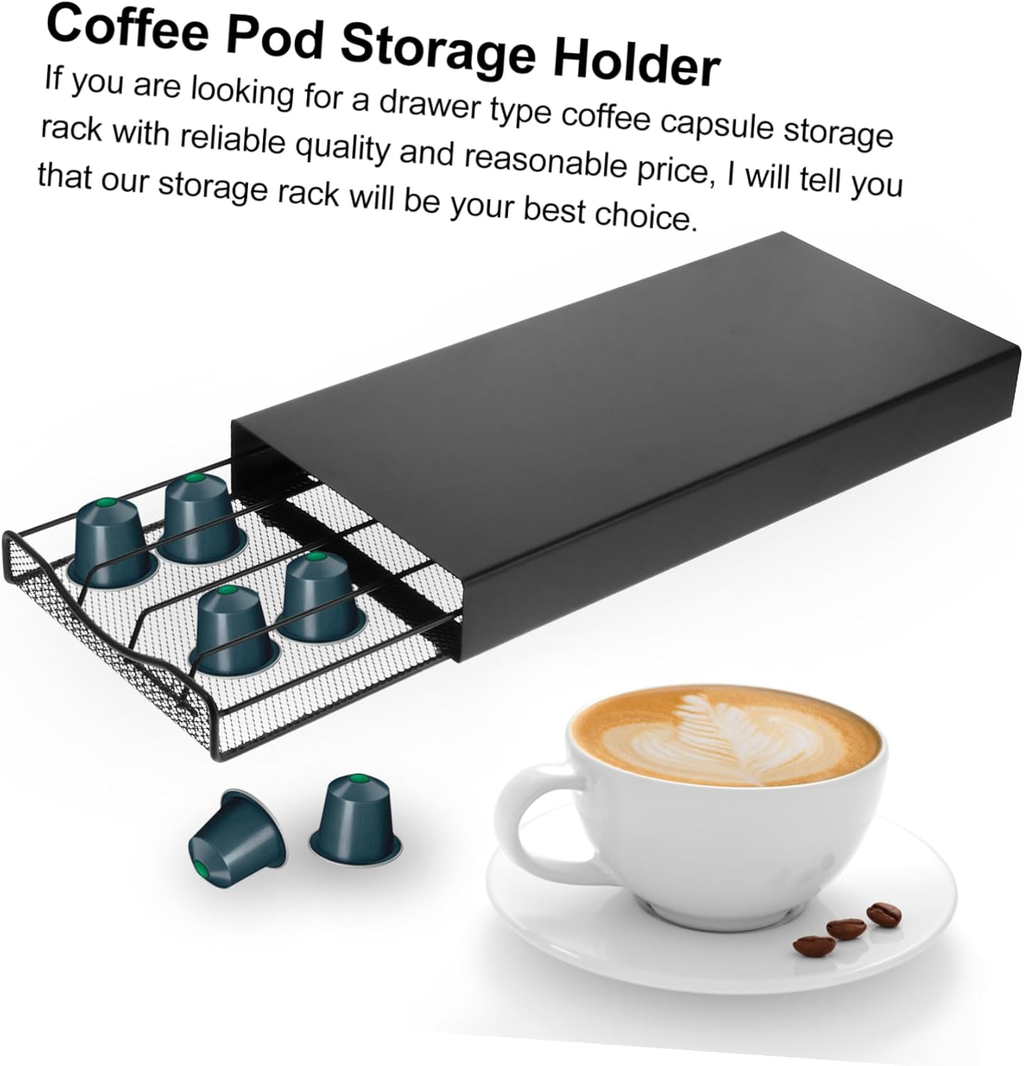 Cabilock Space Saving Coffee Capsule Holder 40 Capsules Drawer Rack (pod Rack Organizer)