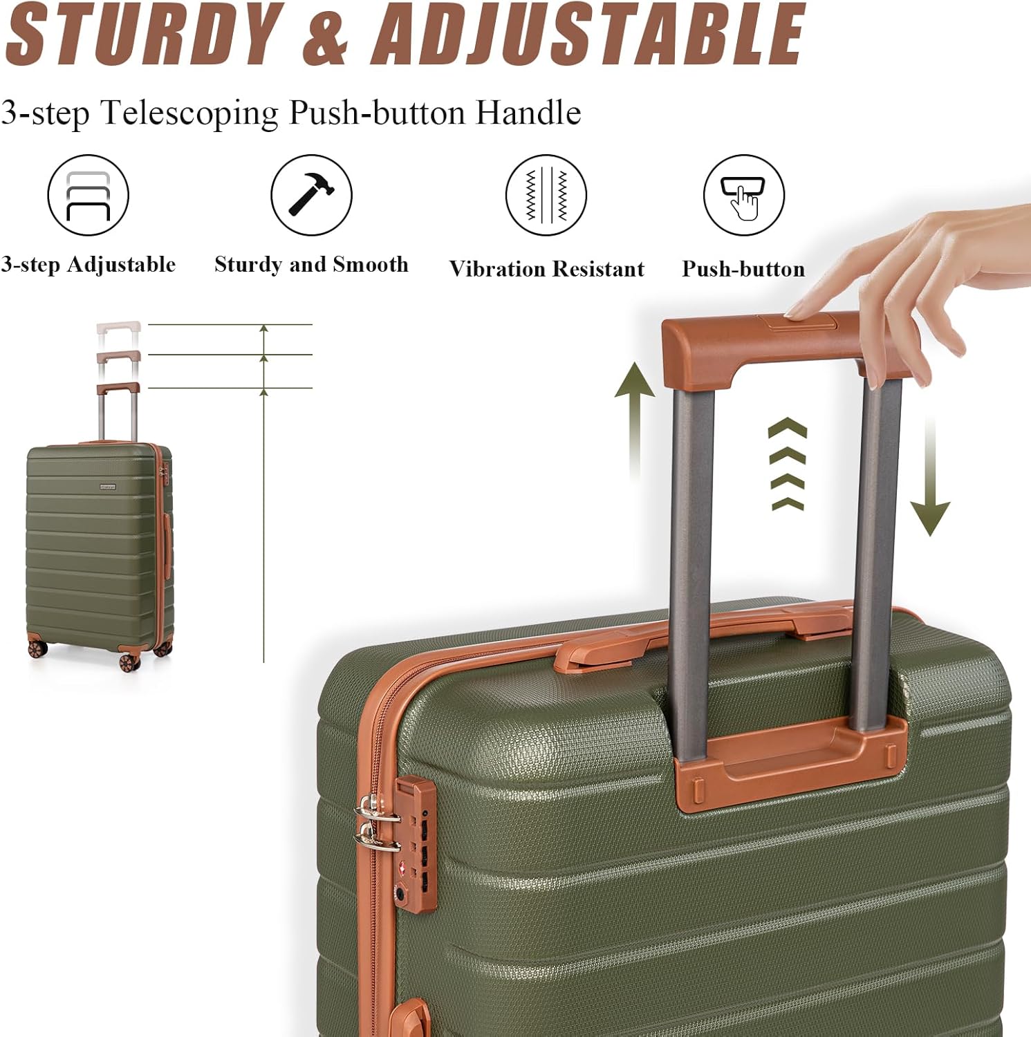 5 Piece Luggage Sets with Spinner Wheels and TSA Lock, Unisex Hardside ABS Suitcase Set, Hardshell Lightweight Waterproof Travel Hard Case Luggage Set, Green