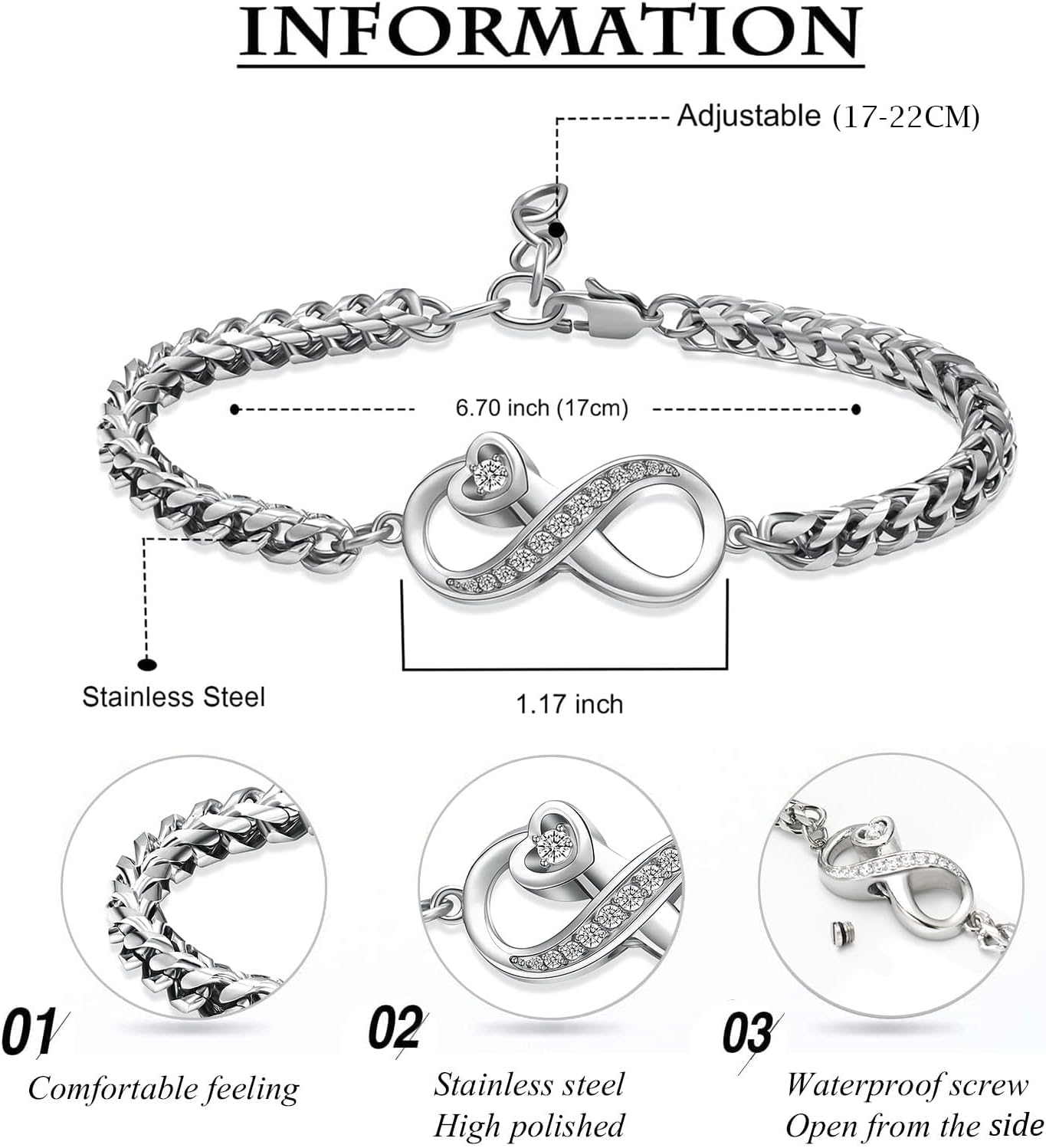 zeqingjw Infinity Urn Bracelet for Ashes for Women Adjustable Cremation Jewelry Memorial Ash Keepsake Bracelet for Loved Ones - Image 2