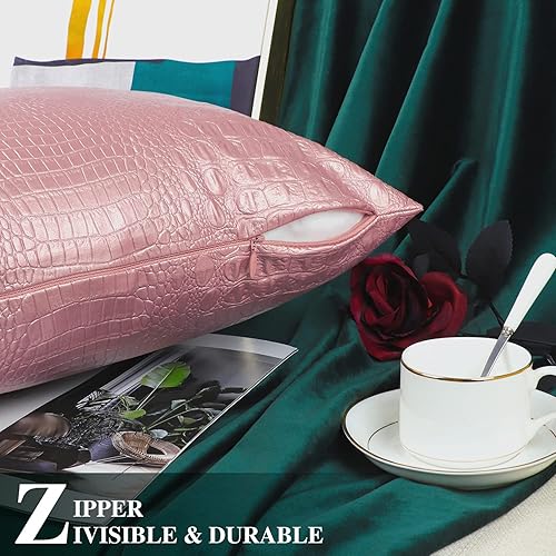 Miniatura 146 de BRAWARM Fundas de almohada de piel sintética de 16 x 16 pulgadas, paquete de 2 fundas de almohada de cuero plateado, almohadas decorativas de piel