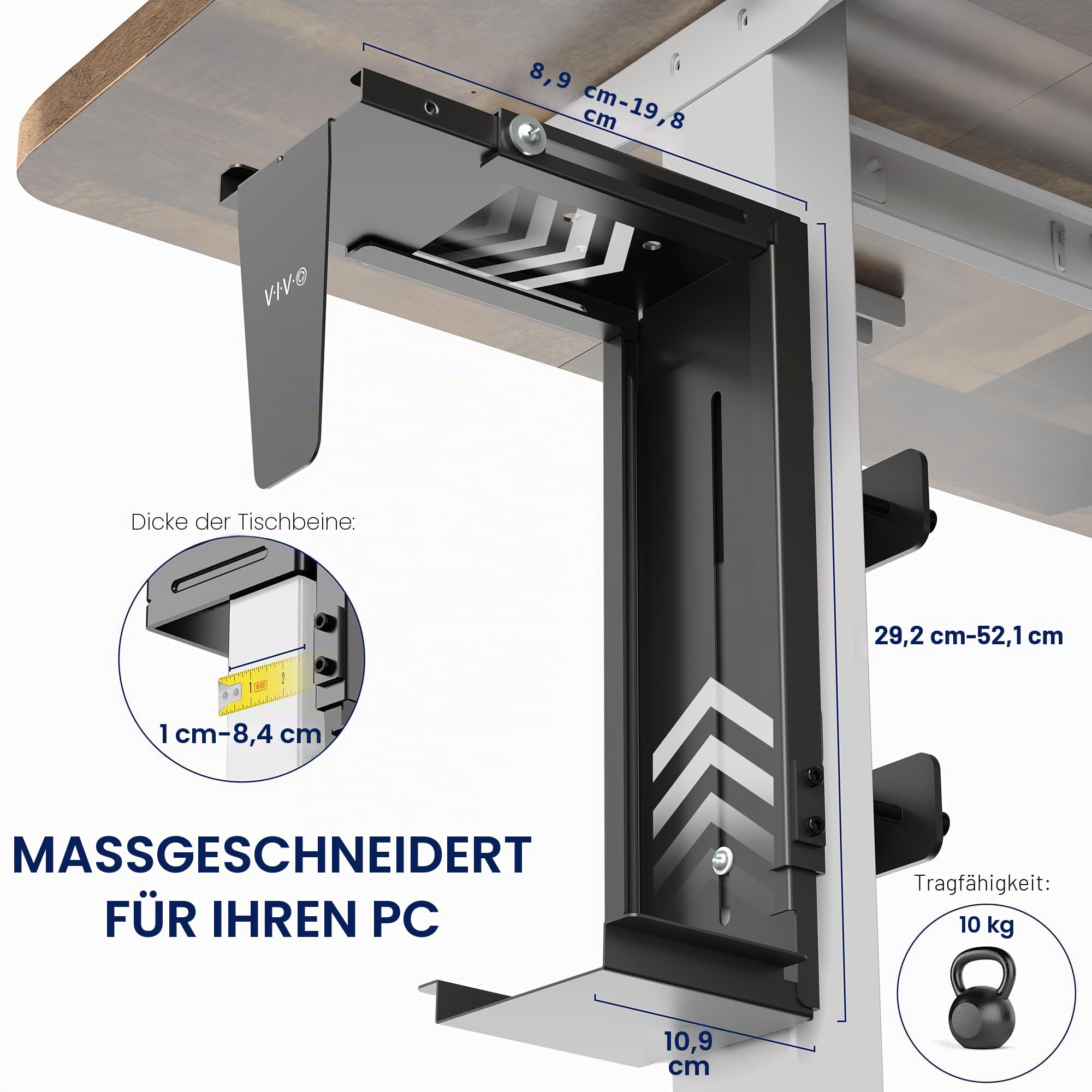 VIVO Verstellbare Tischbein-PC01C Halterung zum Festklemmen unter dem Schreibtisch, PC-Halterung, Computergehäuse, CPU-Halterung mit werkzeugloser Installation, Schwarz, MOUNT-PC01C