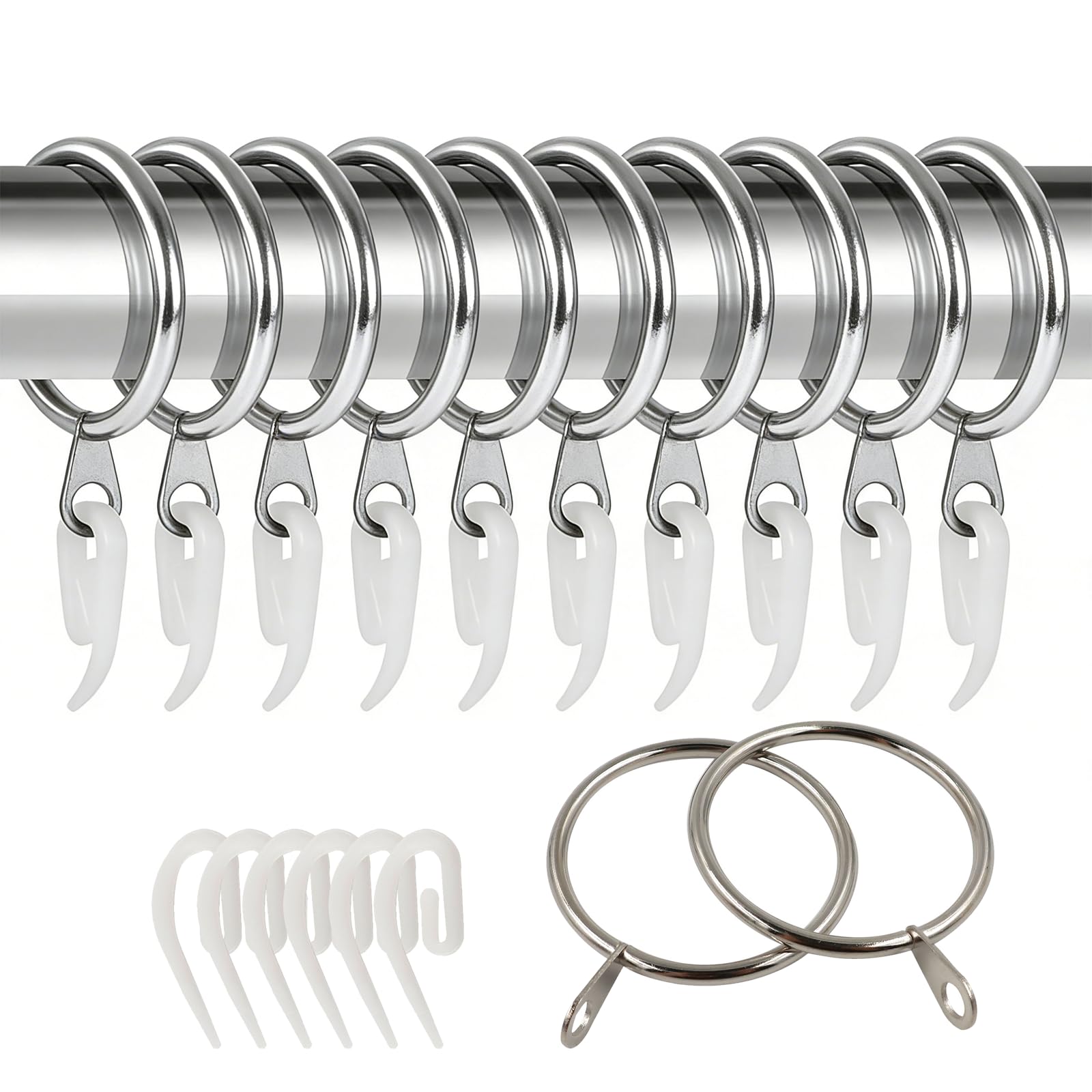 Crozgan Silver/Black/Golden 50 Pack Curtain Rings,Durable And Rust-Resistant Metal Curtain Rings For Poles Shower Curtains Rods,Drapery (38Mm-)