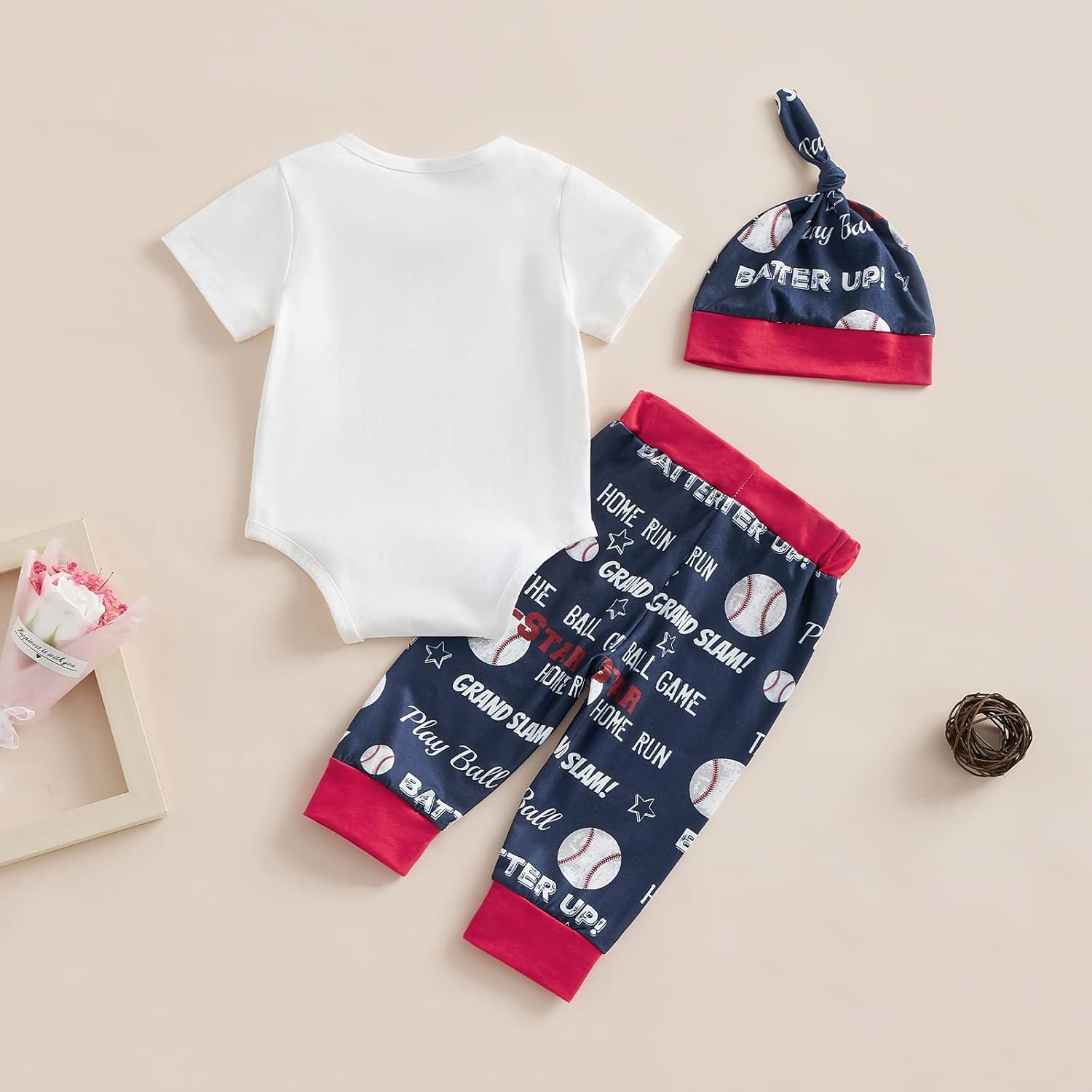 Chloefairy Newborn Baby Boy Baseball Outfit New Player in Town Romper Baseball Jogger Pants 3Pcs Coming Home Outfit - Image 3