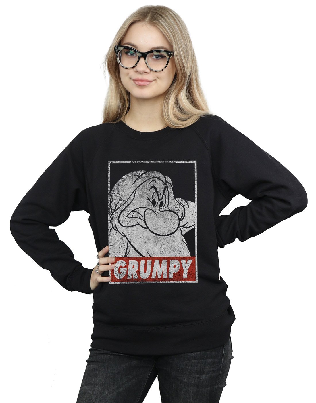 Disney Women's Snow White Grumpy Dwarf Poster Sweatshirt Black Medium