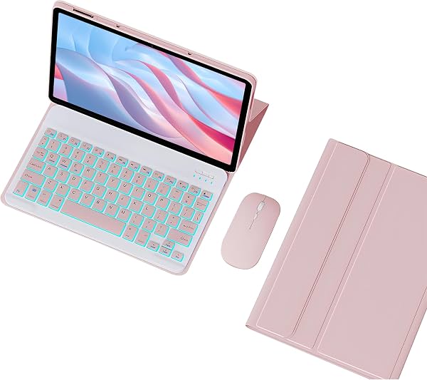 Funda con teclado para Honor Pad X9 11.5 pulgadas 2023, teclado inalámbrico retroiluminado desmontable con funda protectora, rosa con mouse
