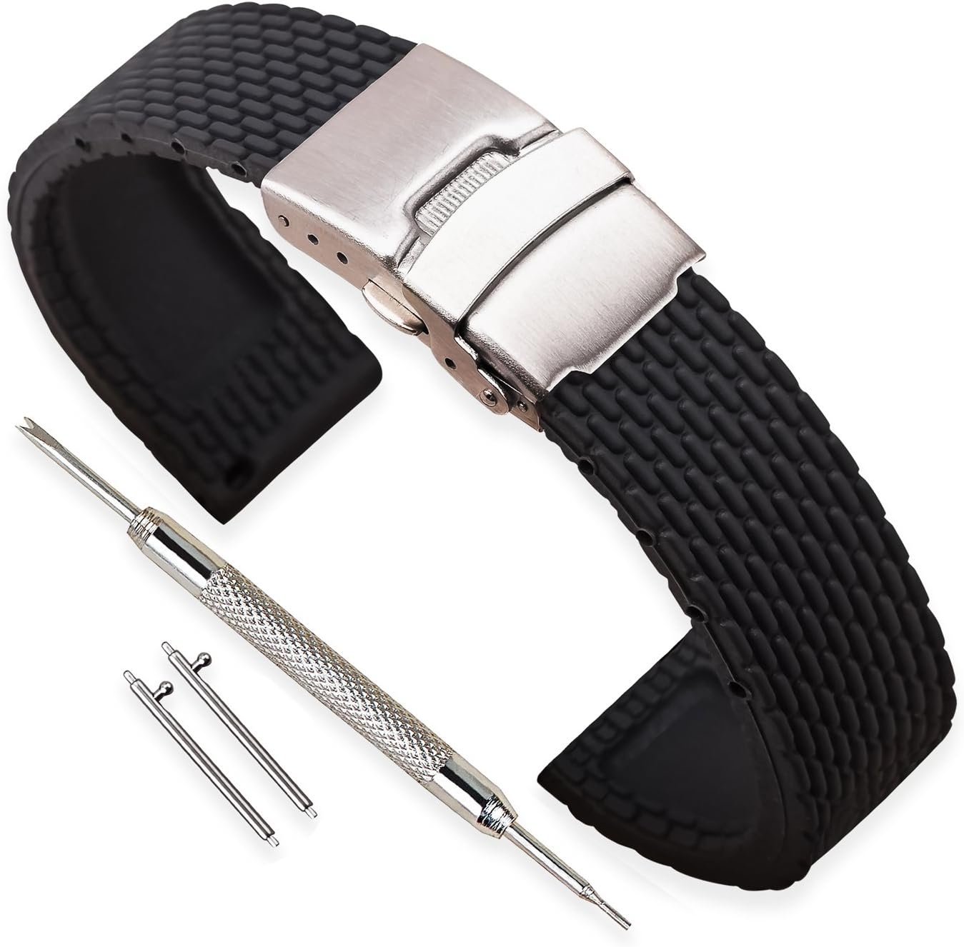 VINBAND Watch Strap Replacement Rubber Watch Band Men Women Black - 18mm, 20mm, 22mm, 24mm Silicon Watch Bracelet with Quick Release Pins & Deployment Buckle