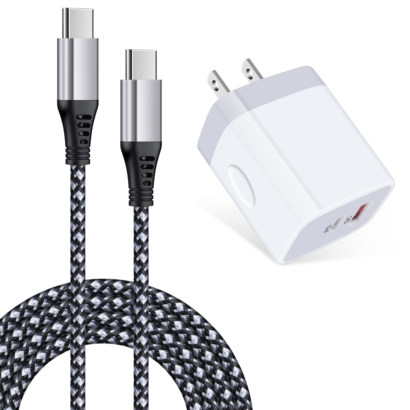 USB C Fast Charger for Samsung Galaxy S23/S22 Ultra 5G/S21/S20/S10/S9/Plus/Note20/10/9/8/A54/A72/A71/A70/A52/A51/A50, 20W Dual Port PD USB C Charger Block with QC3.0 Adapter + USB C to USB C Cable 6ft