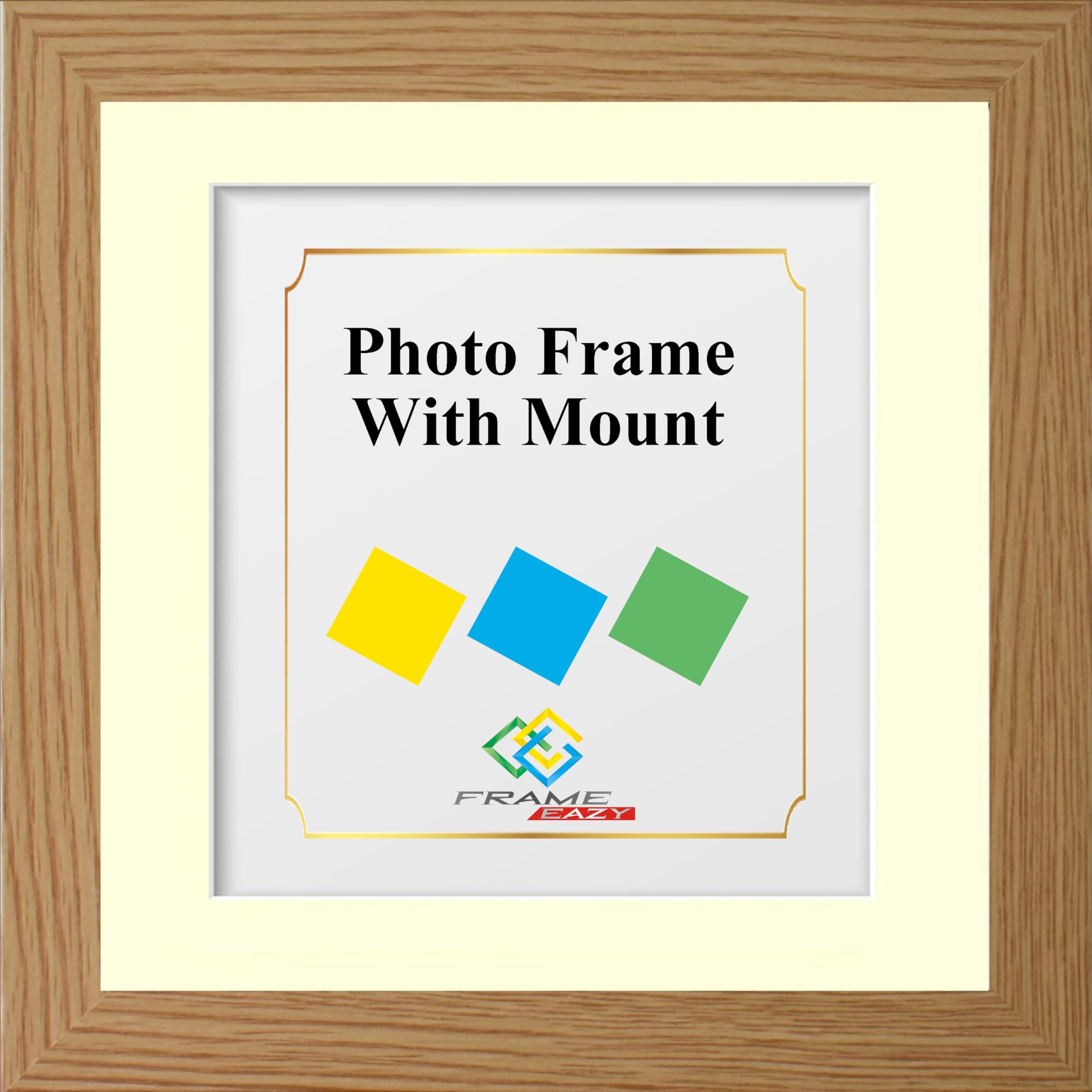 FRAME EAZY Square Oak Photo Frame Picture Frame with Ivory Mount - Comes With Safe Perspex Front & Wall Hanging Hooks - Square Frame 7"x7" Pic Size 5"x5" Mount