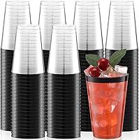 Vista 1 de Zubebe 100 vasos de plástico con borde de 14 onzas, vasos de vino desechables transparentes duros con borde, elegantes vasos de cóctel desechables