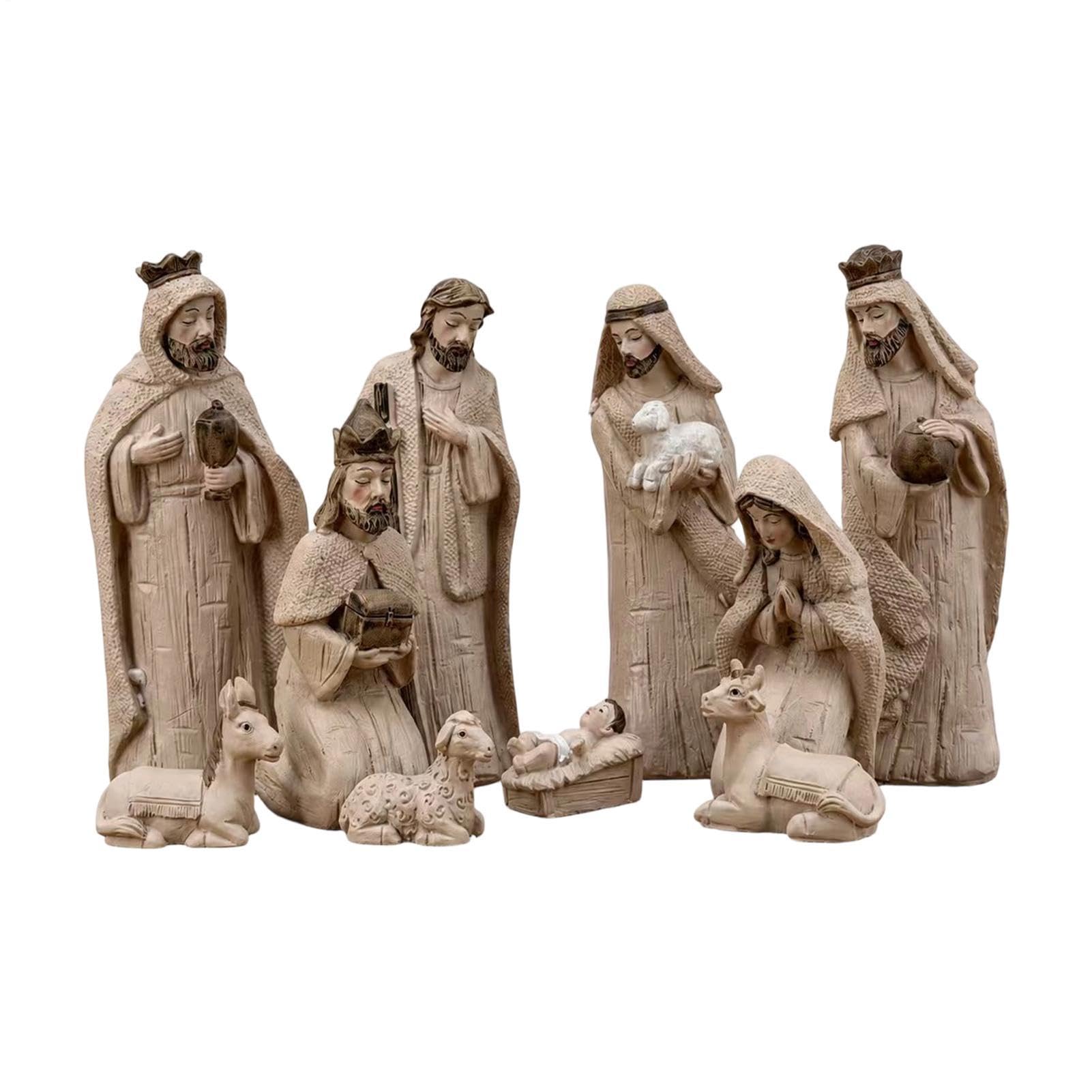 Set presepe in resina, stile vintage, effetto finto legno, Natale