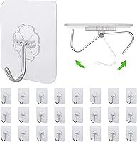 Vista 1 de 24 PCS Self Adhesive Hooks for Hanging - 33lbs Max, Transparent Stick on Hooks for Coat & Towel - Sticky Hooks for Hanging Heavy Duty Picture, No