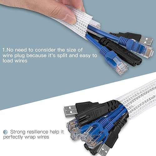 Miniatura 3 de AGPTEK Funda para cables, 10 pies - 1.5 pulgadas Organizador de cables para escritorio, ocultador de cables, gestión de cables para computadora, TV,