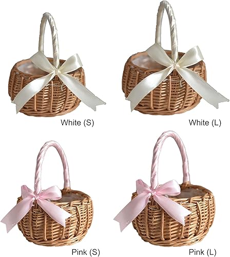 Miniatura 4 de Cestas de mimbre para niña de flores, cesta tejida de sauce, cesta de picnic, cesta tejida para dulces, cesta de flores de ratán para boda, fiesta,