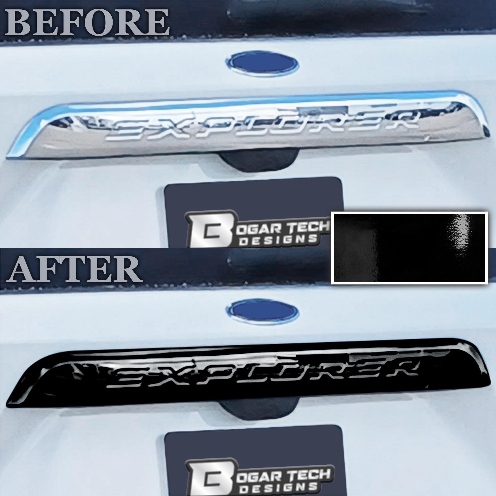 MotorSkinz Blackout Vinyl Emblem Overlays - Front & Rear Logo Covers For 2016-2017 Ford Explorer