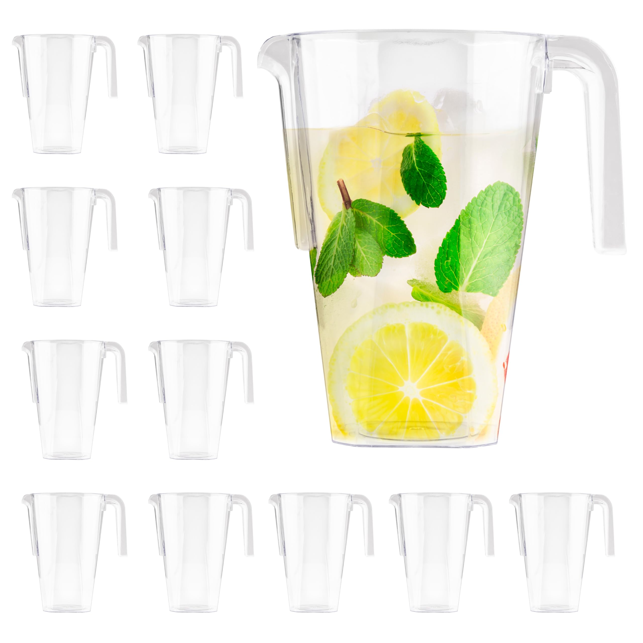 MATANA 12 Brocche in Plastica, Caraffe Trasparenti (1,5L) - Cocktail, Limonata, Punch, Sangria, Birre e Altro - Compleanni, Matrimoni, Natale, Picnic, Barbecue, Feste - Resistenti e Riutilizzabili