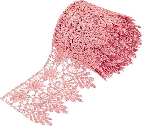 Miniatura 1 de MECCANIXITY Cinta de encaje de 3 pulgadas de ancho con patrón floral de 5 yardas de color rosa oscuro bordada para costura y manualidades, envoltura
