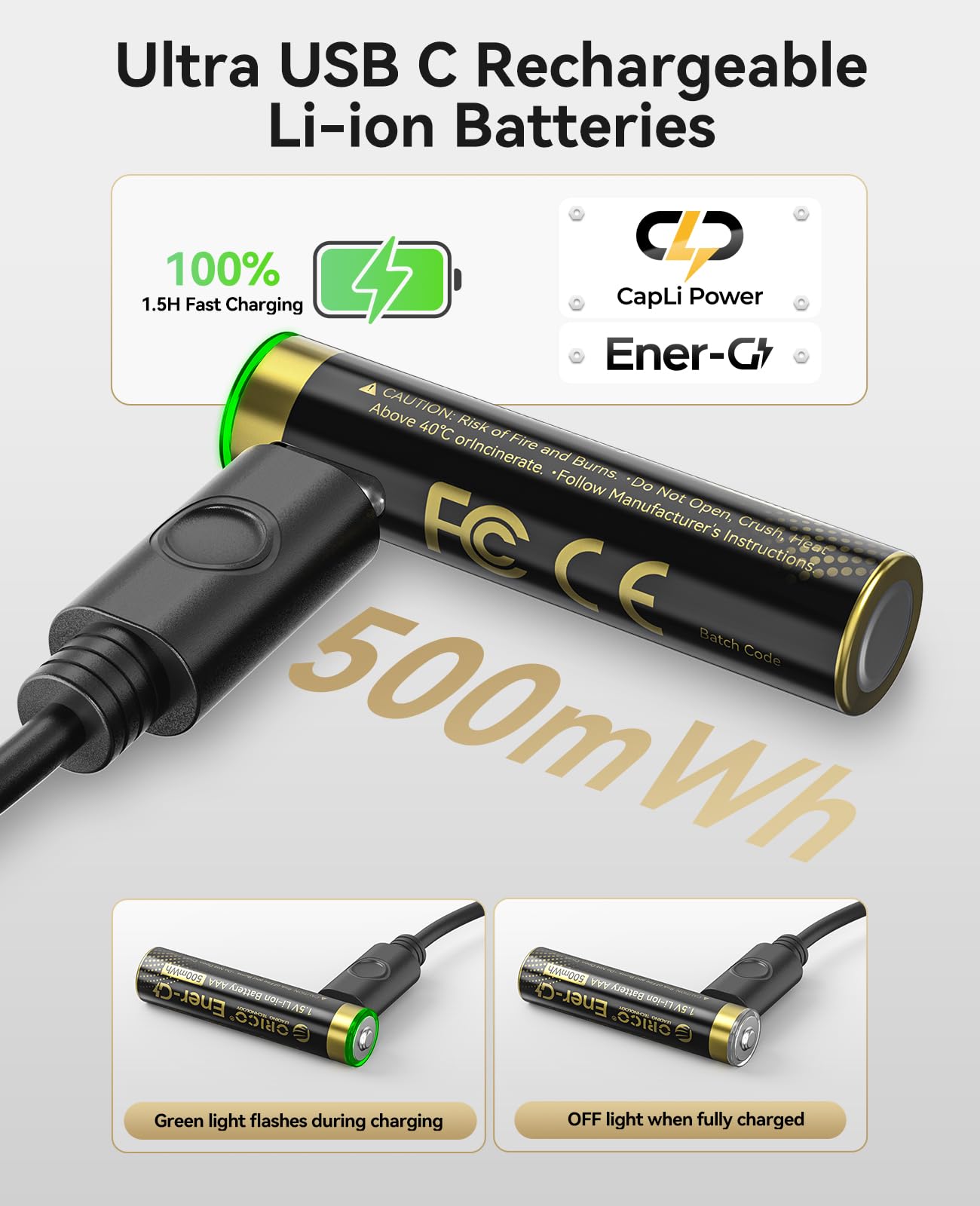 Chargeur+AAA Lithium Rechargeables(500 mWh)+Adaptateurs de Piles AAA vers AA pour Piles