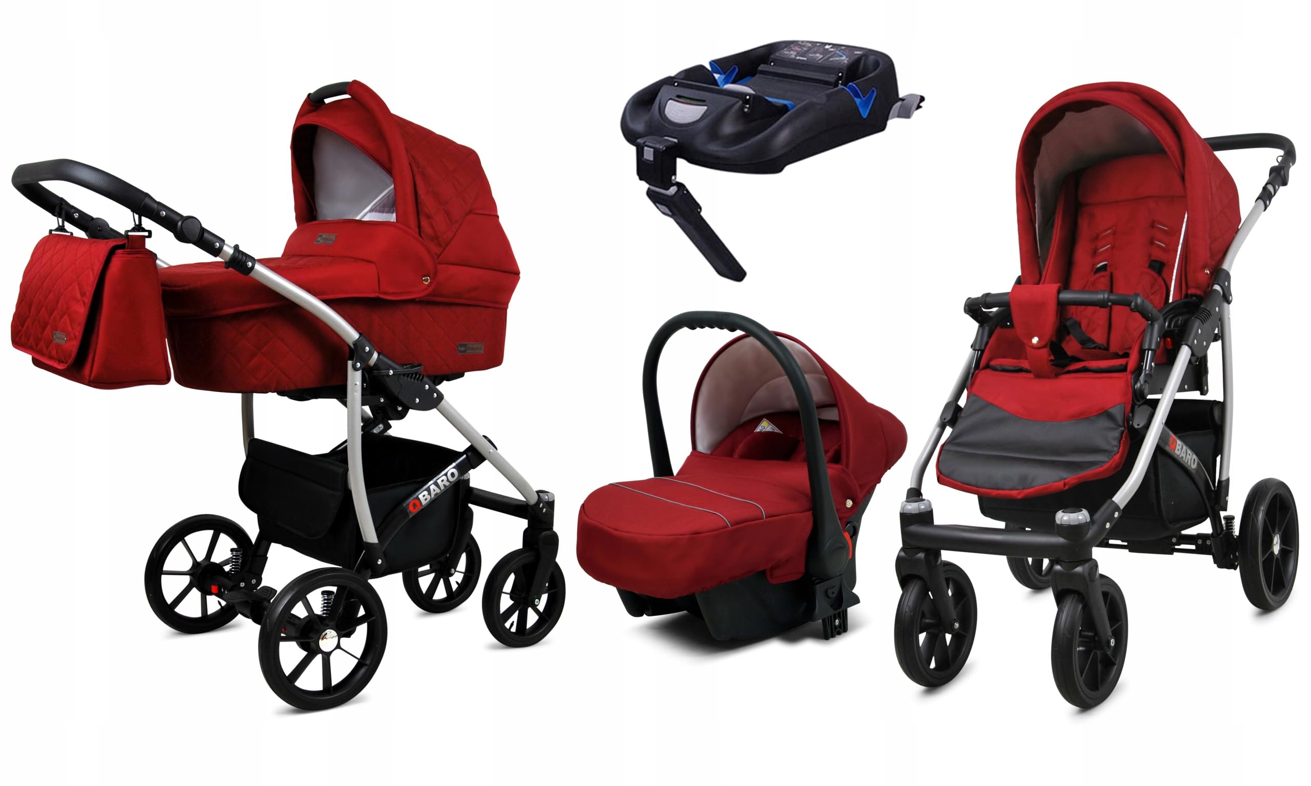 BabyLux® Wózek dziecięcy kompletny zestaw 4 w 1 - Qbaro - w zestawie gondola dla niemowląt, wędka, fotelik samochodowy, podstawa ISOFIX - system kombinowany dla niemowląt, z torbą do przewijania itp.